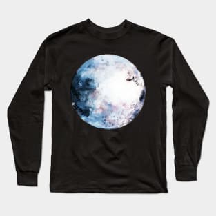 Nigth sky and watercolor blue moon Long Sleeve T-Shirt